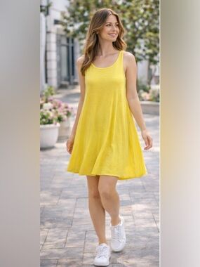 342 LOFT Bright Yellow Swing Tank Dress XS Lightweight Sleeveless Summer Mini